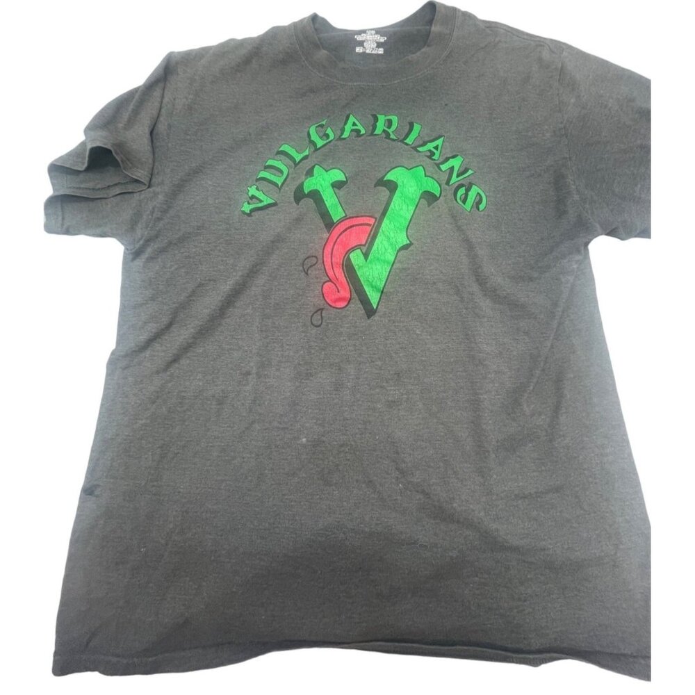 hanes beefy graphic tee short sleeve shirt gray vulgarians cotton large READ